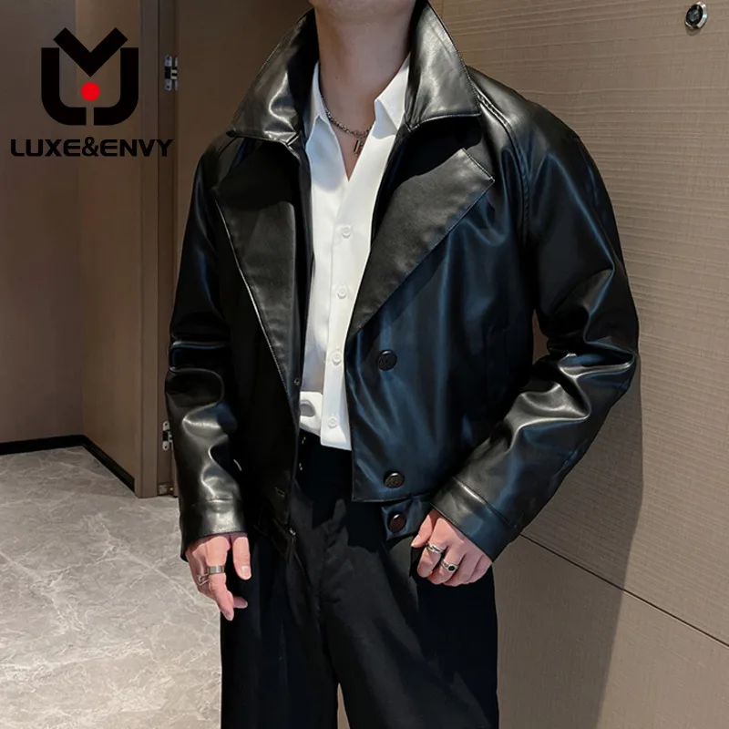 

Роскошная & ENVY Новая модная мужская кожаная куртка, короткая стильная модная однобортная однотонная одежда