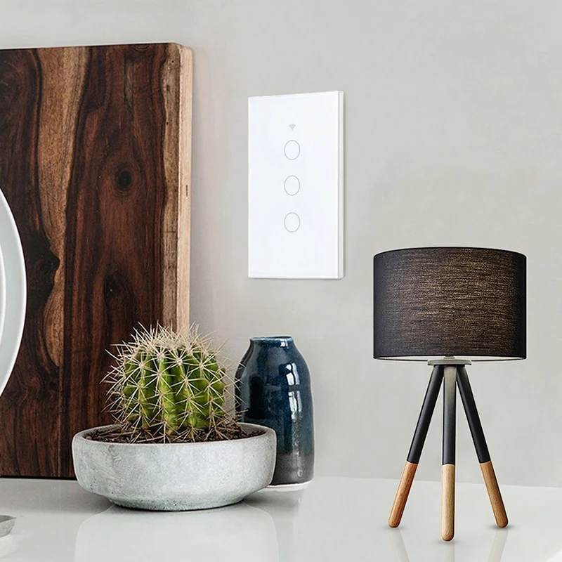 

Умный Wi-Fi 3-х клавишный выключатель света с сенсорной панелью для Amazon Alexa Google Home