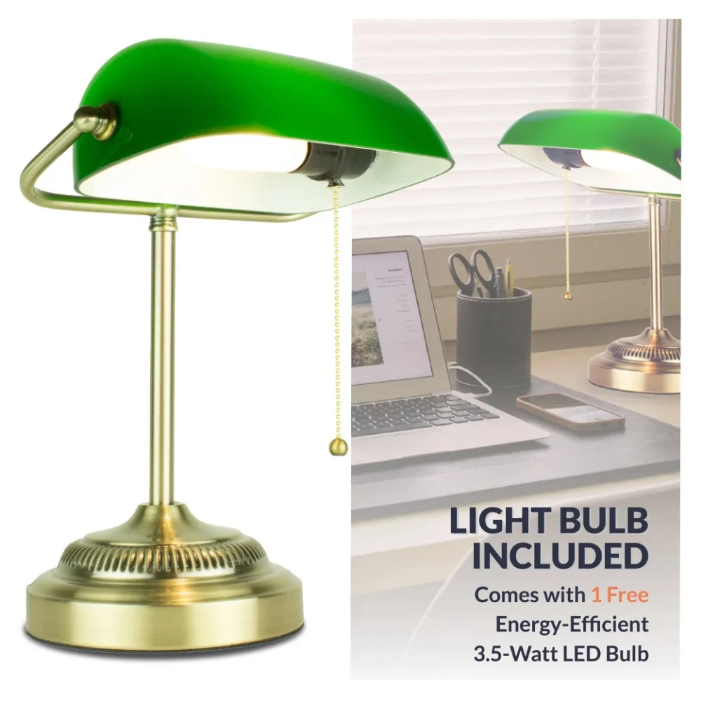 

Newhouse Lighting Morgan Antique Green Adjustable Energy-Efficient LED Bankers Desk Lamp with 1 Free 3.5-Watt Bulb Included