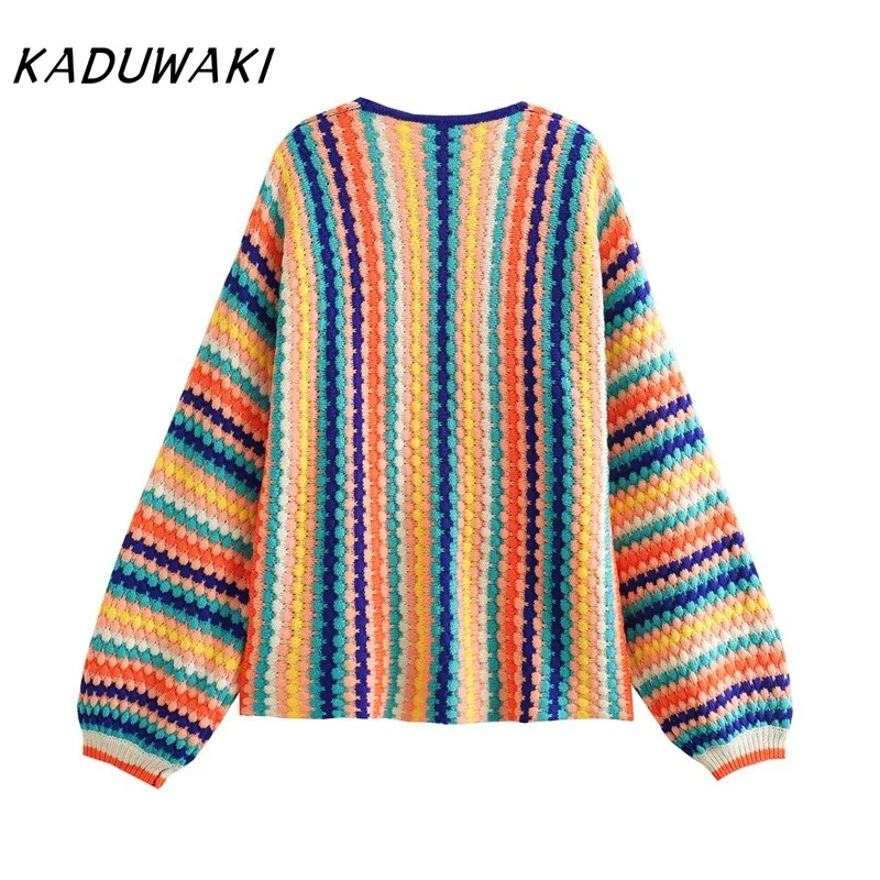 KADUWAKI женский вязаный красочный кардиган во французском стиле ретро с длинными