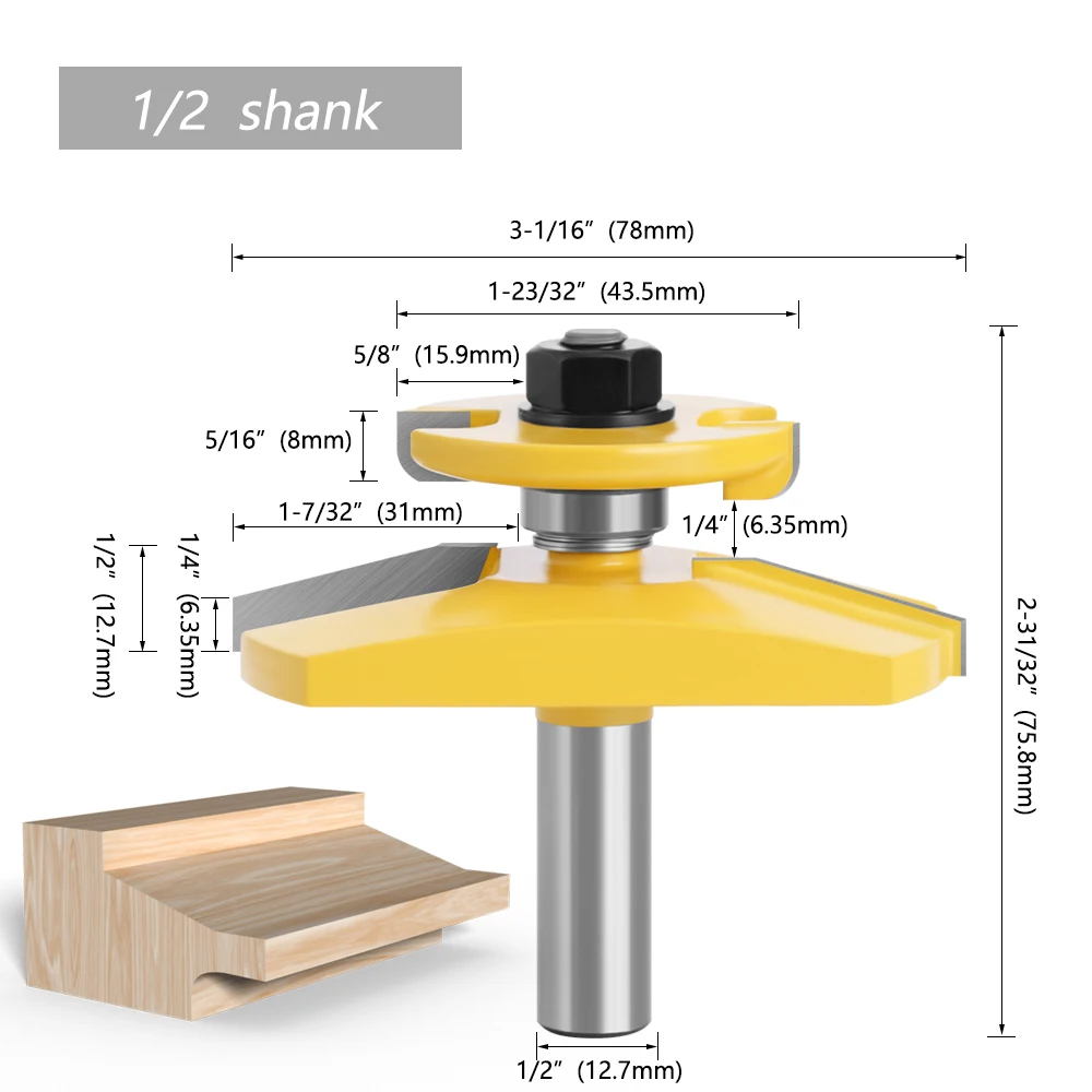 

LAVIE 1 шт., 12 мм, хвостовик 1/2 дюйма, 15 градусов, фаска, приподнятая панель, Ogee, фреза, задняя фреза, диаметр 3-1/2 дюйма, фреза MC03142