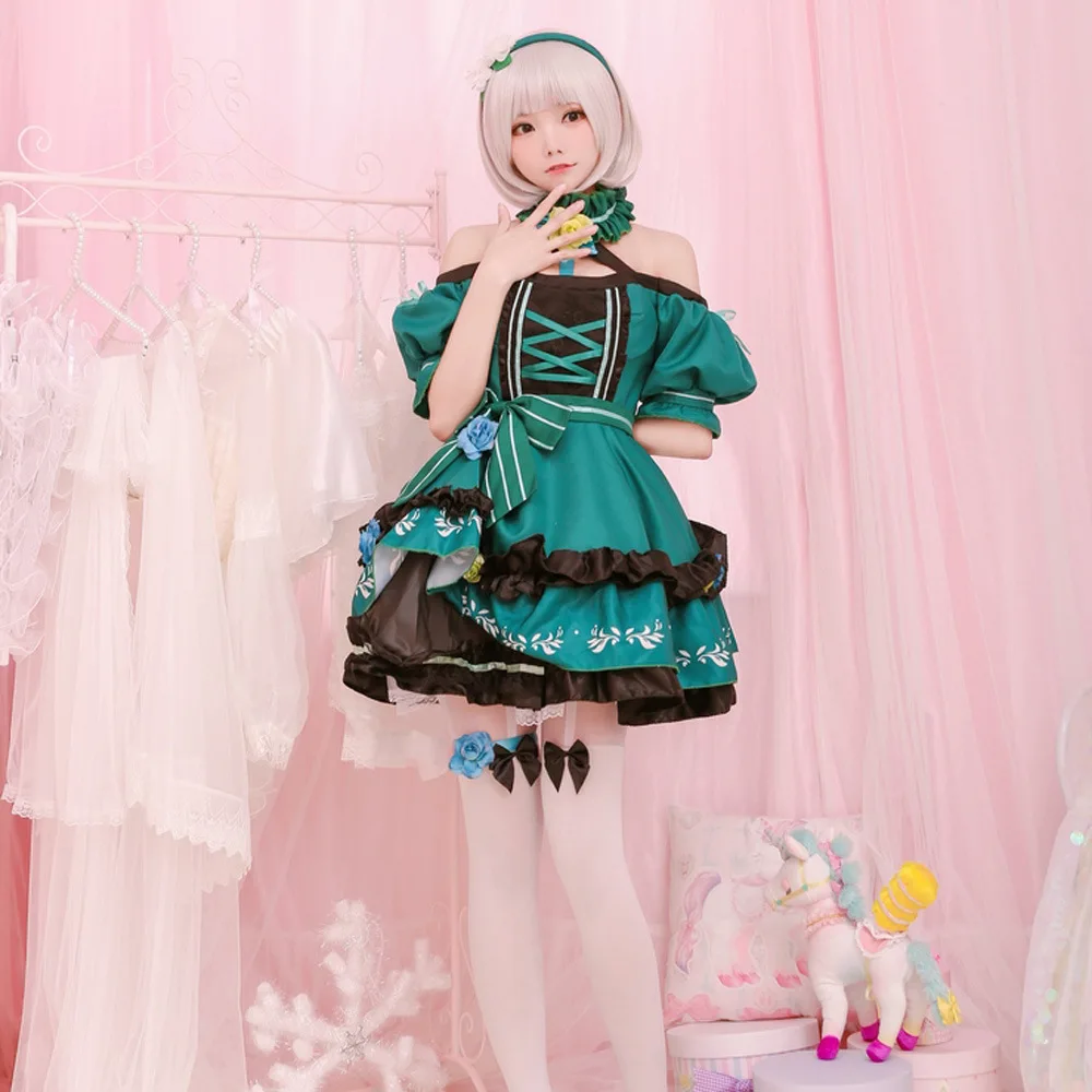 

Kawaii Girl Green Sweet Lolita Dress Gothic Vintage Lace Bowknot Cute Print Victorian Dress Women Carnival Party Cosplay Costume