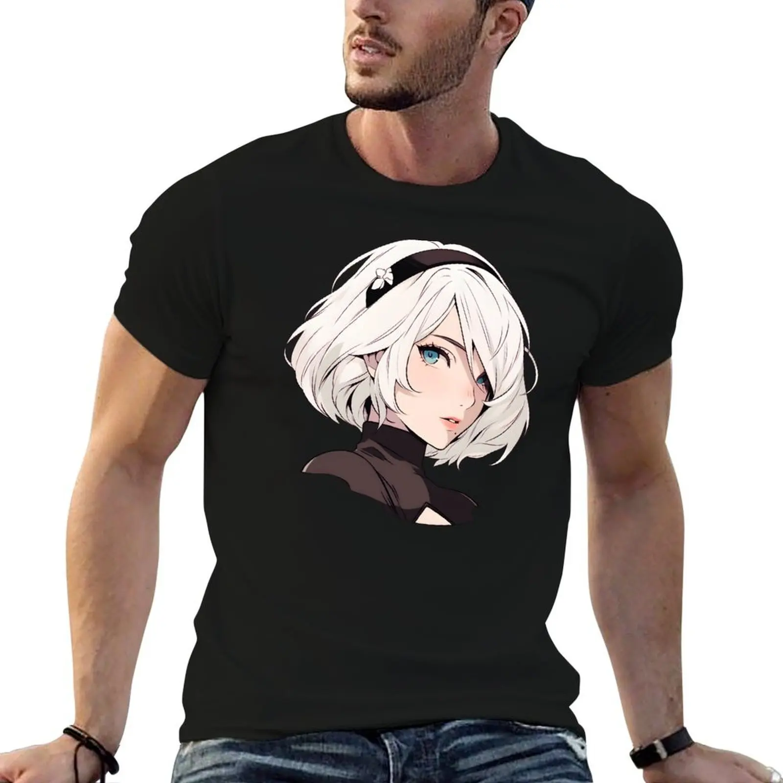 Фото 2B NieR Automata - футболка с изображением персонажа из манги, рождественская повседневная футболка с короткими рукавами №1