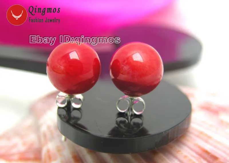 

Qingmos Trendy Natural Coral Earrings for Women with 9-10mm Round Red Coral Earring Jewelry Stering Silver 925 Stud Earring