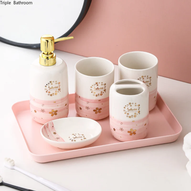 

Ceramics Couples Wash Suit Light Luxury Style Bathroom Five Piece Set Gargle Cup Lotion Bottle Soap Dish Toothbrush Holder