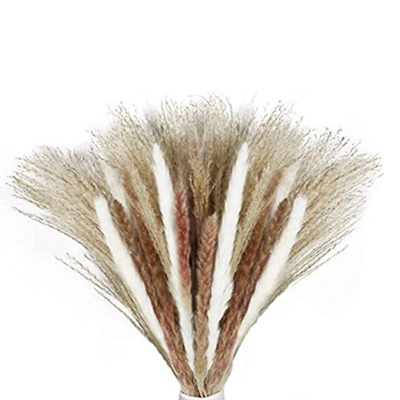 

60 шт. натуральная сушеная пампасная трава, сушеная помпонная трава, 3 вида, для цветочных композиций, Свадебный декор в стиле бохо для дома