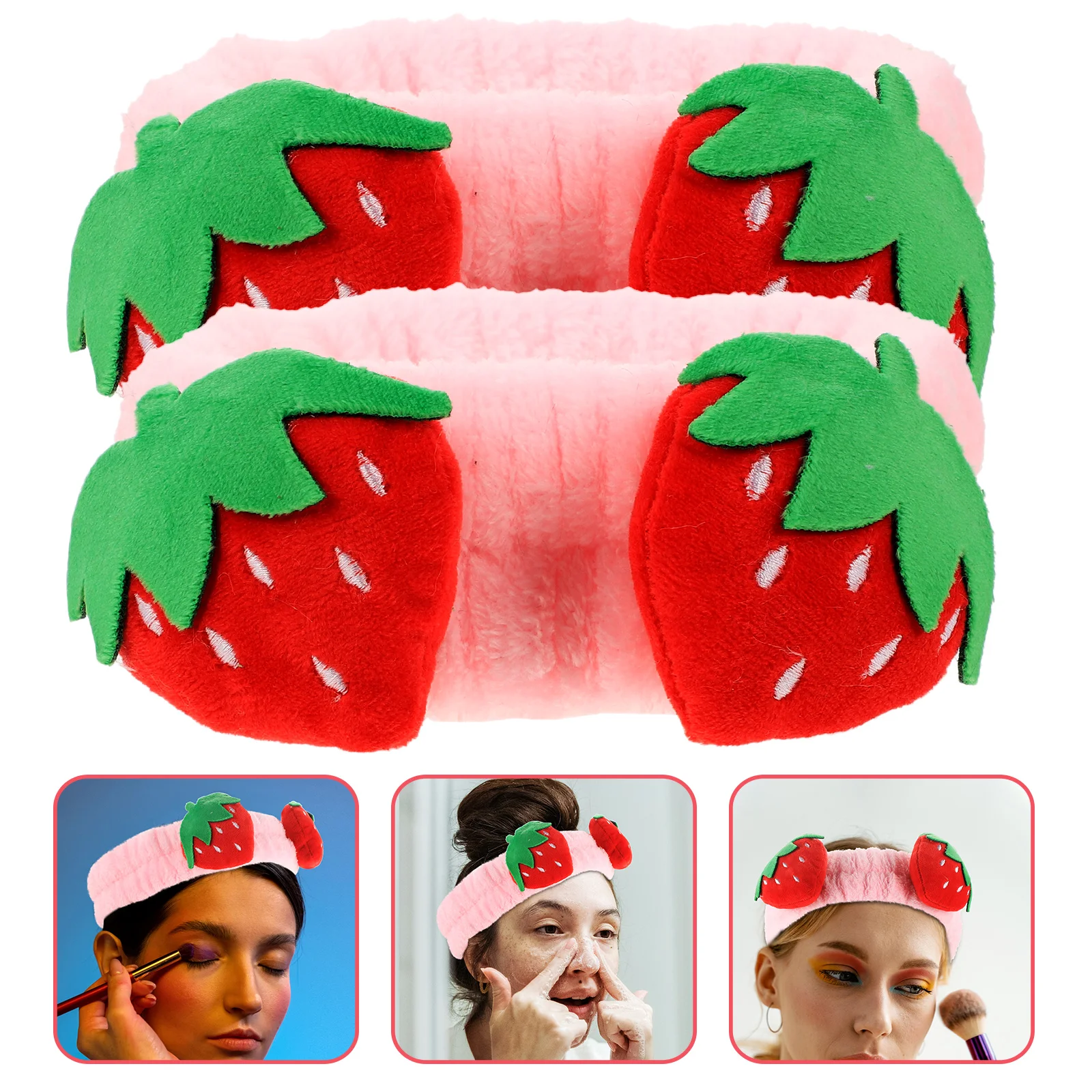 

2 Pcs Strawberry Hair Band Make Headband Washing Shaped Scarf Fabric Facial Makeup Lovely Cleaning Headbands Miss Supplies