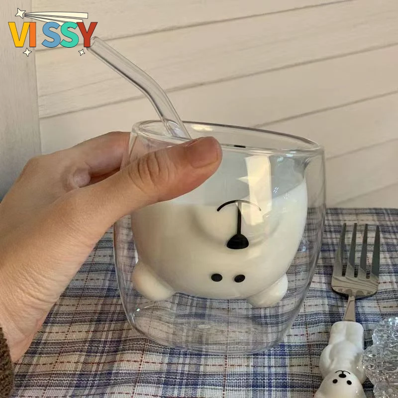 

250ml Creative Double Wall Glass Mug Bear Cat Dog Animal Double-layer Glass Mug Cute Beer Milk Coffee Cup Valentine's Day Gift