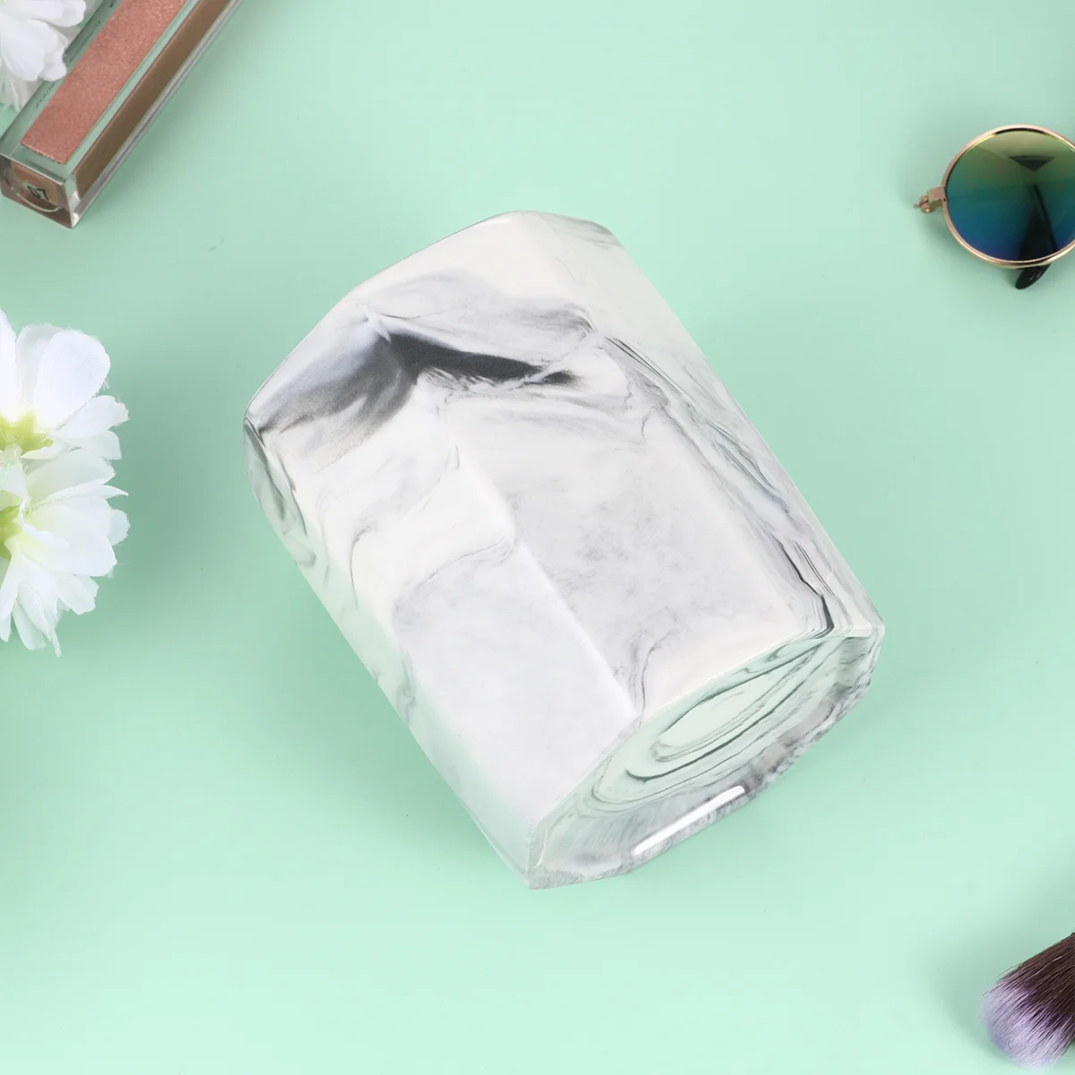 

Marbling Pen Holder Octangular Ceramic Makeup Brush Container Desktop Organizer Pencil Holder (Grey)