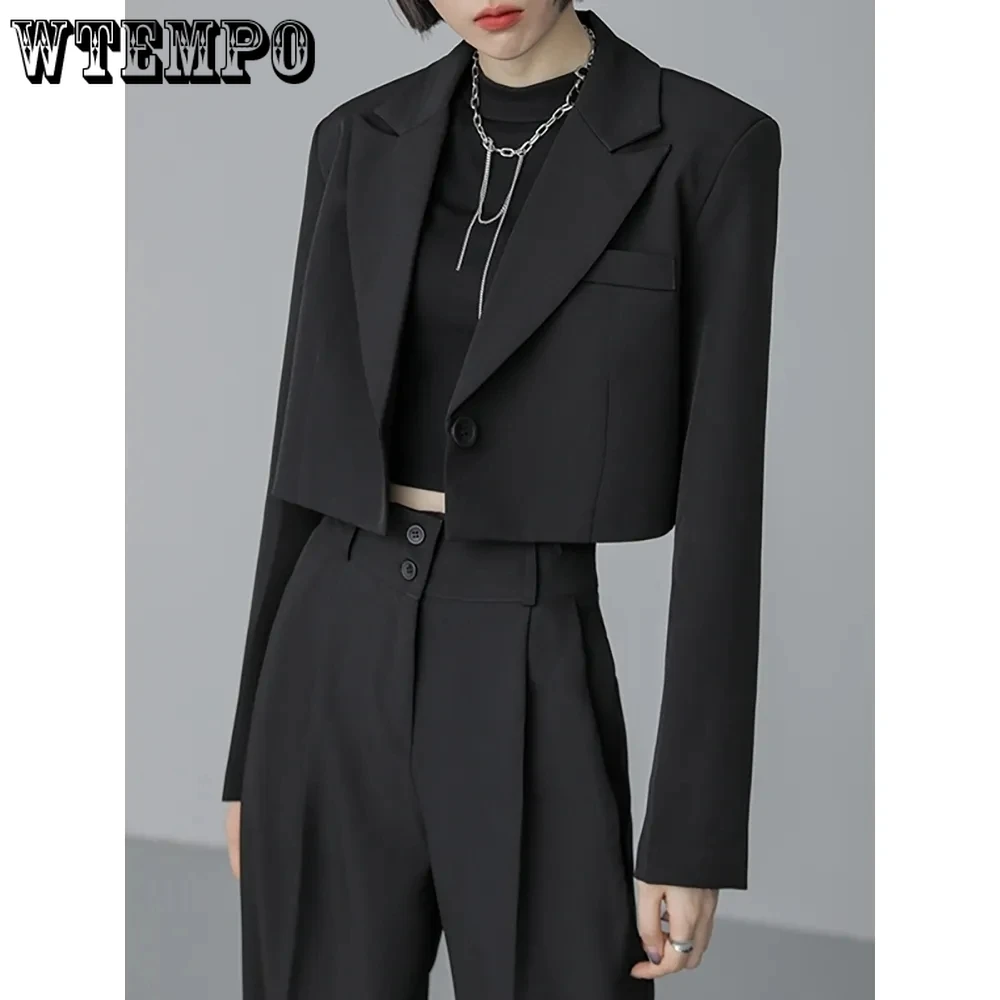 

Short Full Sleeve Blazer Jacket Pants Suit Female Loose Casual Two Piece Sets Womens Outifits Fashion Handsome Y2k Black Suits