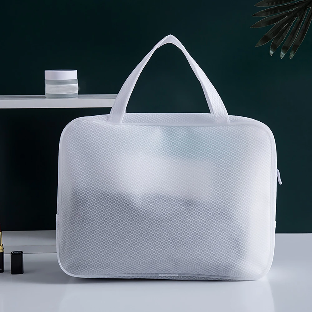 

White Mesh Large Capacity Makeup Bag Portable Travel Bag Waterproof Toiletry Bags EVA Cloth Women Small Handbags Briefcase