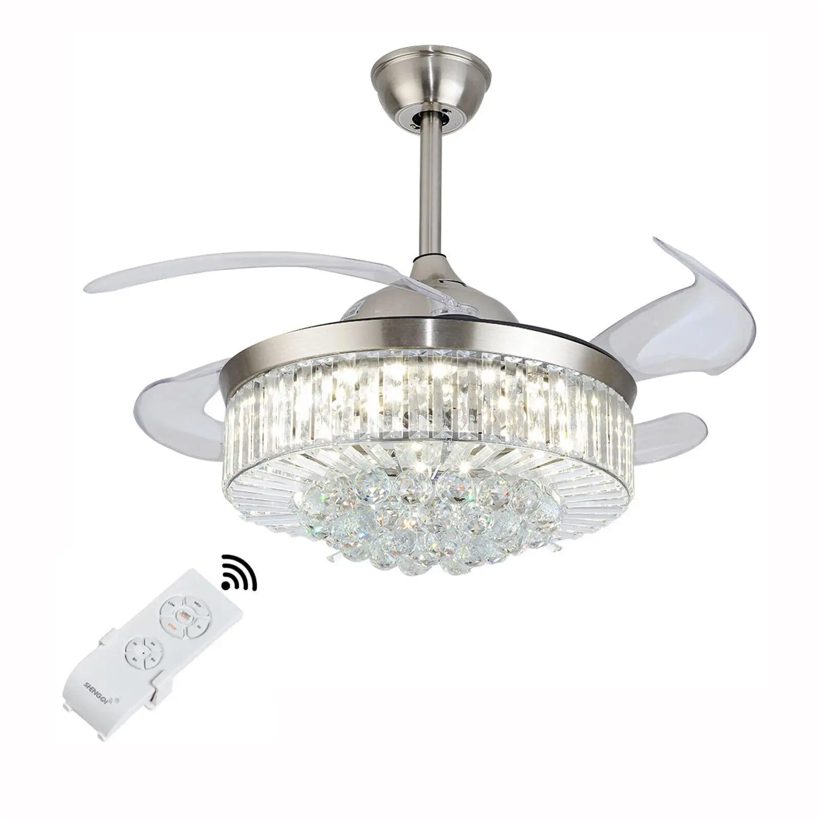 

42 Inch Modern Crystal Ceiling Fan with LED Light and Remote Control Creative Chandelier Fan Light