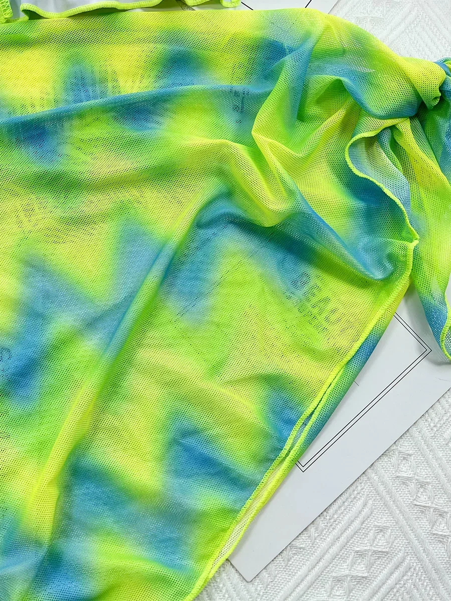 Tie Dye Холтер с рюшами бикини женский микро купальник из 3 предметов комплект
