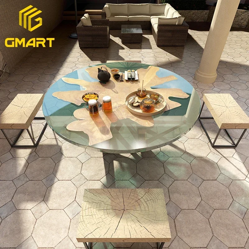 

Роскошный эпоксидный стол из эпоксидной смолы Gmart по заводской цене, современный деревянный стол для ресторана