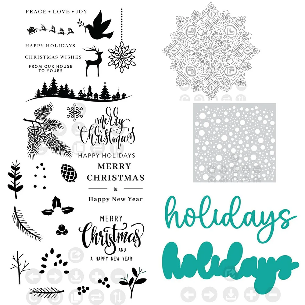 

2023 New Merry Christmas Happy Holidays Metal Cutting Dies Stamps Stencil for Scrapbook Diary Decoration Embossing Template