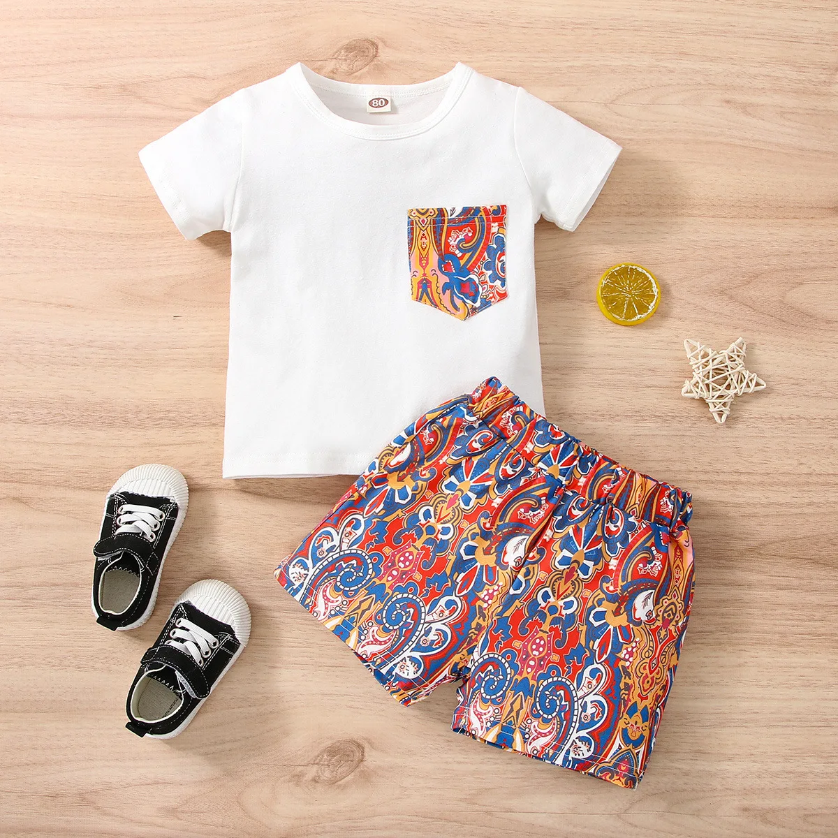 

Newborn Baby Boy Clothes Set Fashion White Short Sleeve Tops Ethnic Style Shorts Toddler Infant Clothing Outfits