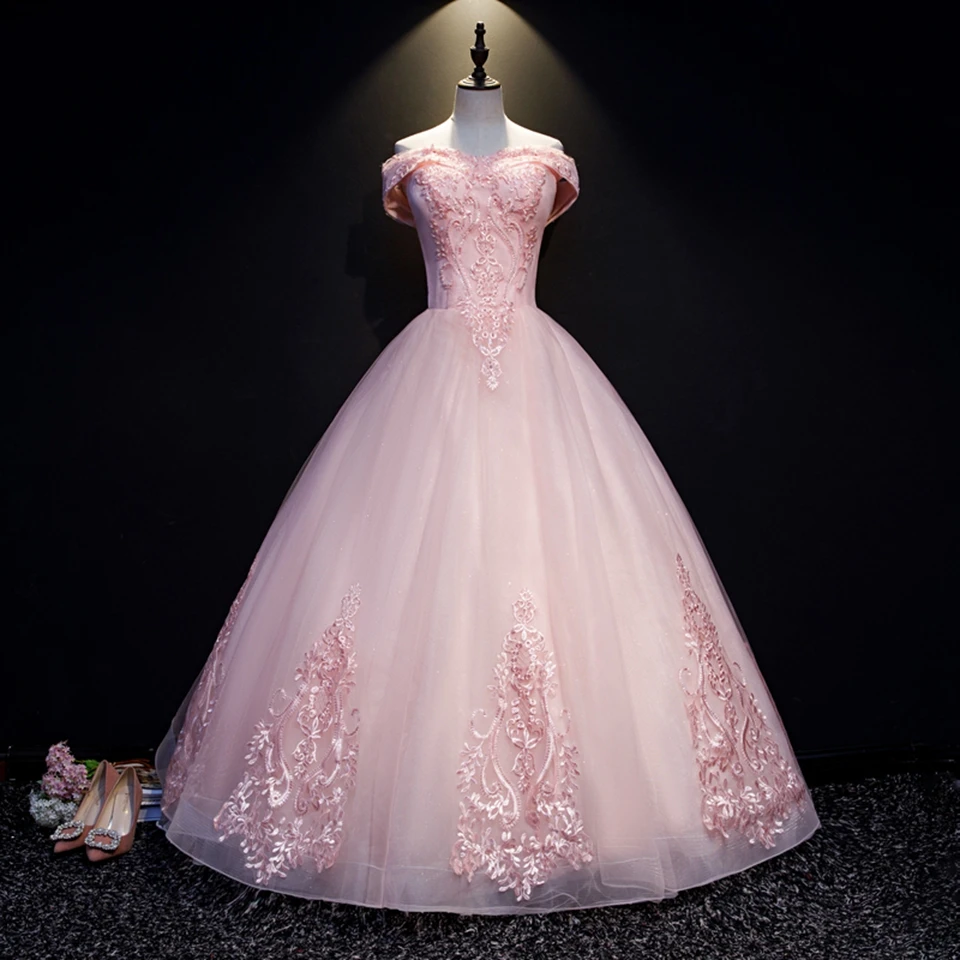 

Женское Тюлевое платье с открытыми плечами, розовое ТРАПЕЦИЕВИДНОЕ ПЛАТЬЕ с аппликацией, расшитое бисером, для выпускного вечера, 2022