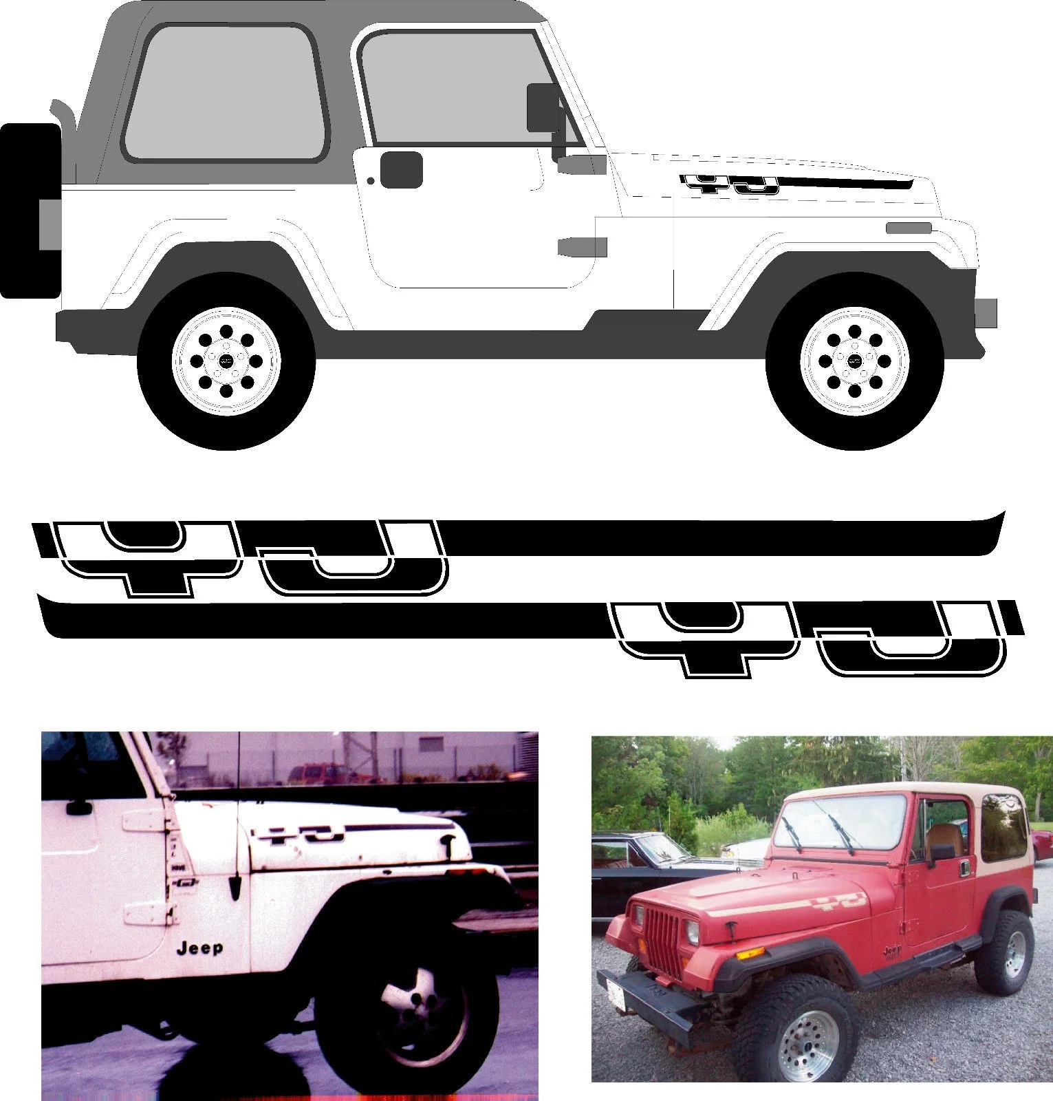 

For 1Pair/2Pcs 87-95 JEEP WRANGLER YJ OEM HOOD DECAL STRIPE STICKER PACKAGE SET KIT