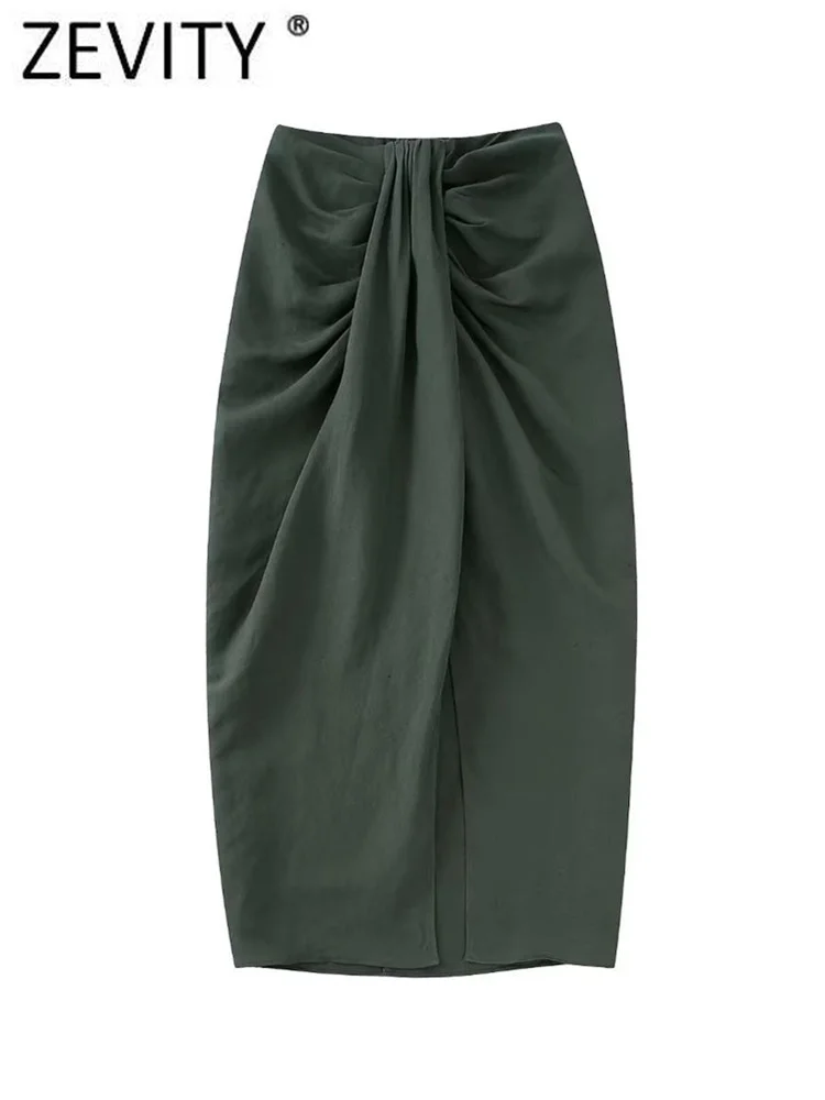 

Женская модная Однотонная юбка-саронг Zevity с разрезом, миди-юбка, Женская шикарная Повседневная облегающая юбка на молнии сзади, QUN1901