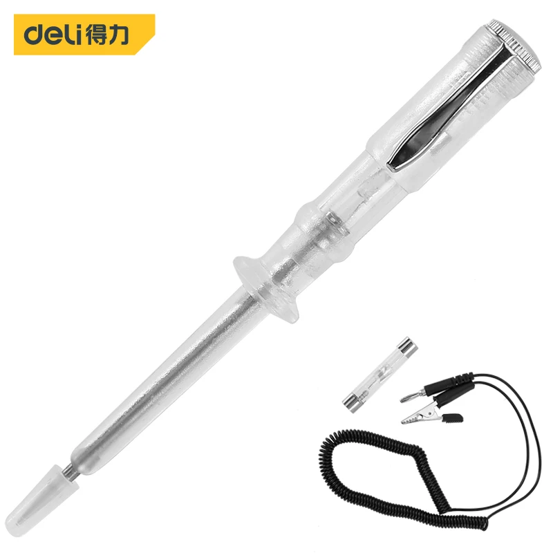 

Deli 1 Pcs 6V-24V DC Plastic Induced Electric Tester Screwdriver Probe with Indicator Light Voltage Tester Pen AC/DC Detector