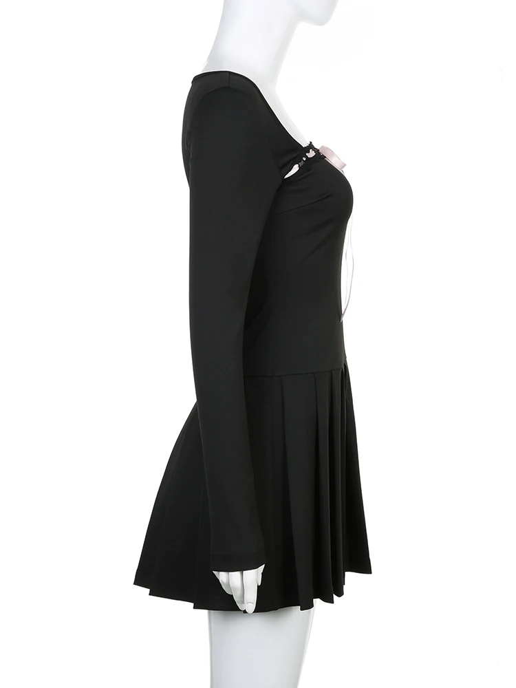 IAMSURE Французский бант кружевная отделка A - образное платье Сладкое с длинным