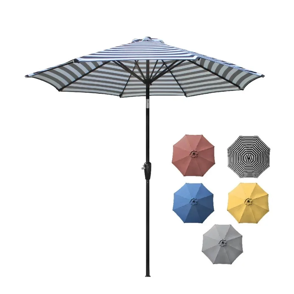 

Наружный алюминиевый зонт для внутреннего дворика, зонт для круглого рынка с кнопкой наклона и кривошипом для тени, 9 футов