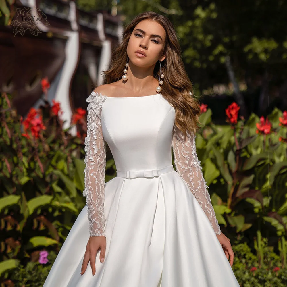 

Pretty Bateau Wedding Dresses Solid Color Backless Mermaid/Trumpet Nylon Lace Long Sleeve Gown Vestido De Novia Evening Dress