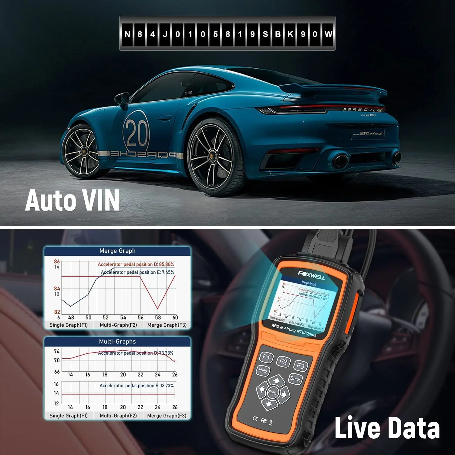 Сканер Foxwell NT630 Plus OBD2 автомобильный диагностический инструмент для ABS SRS