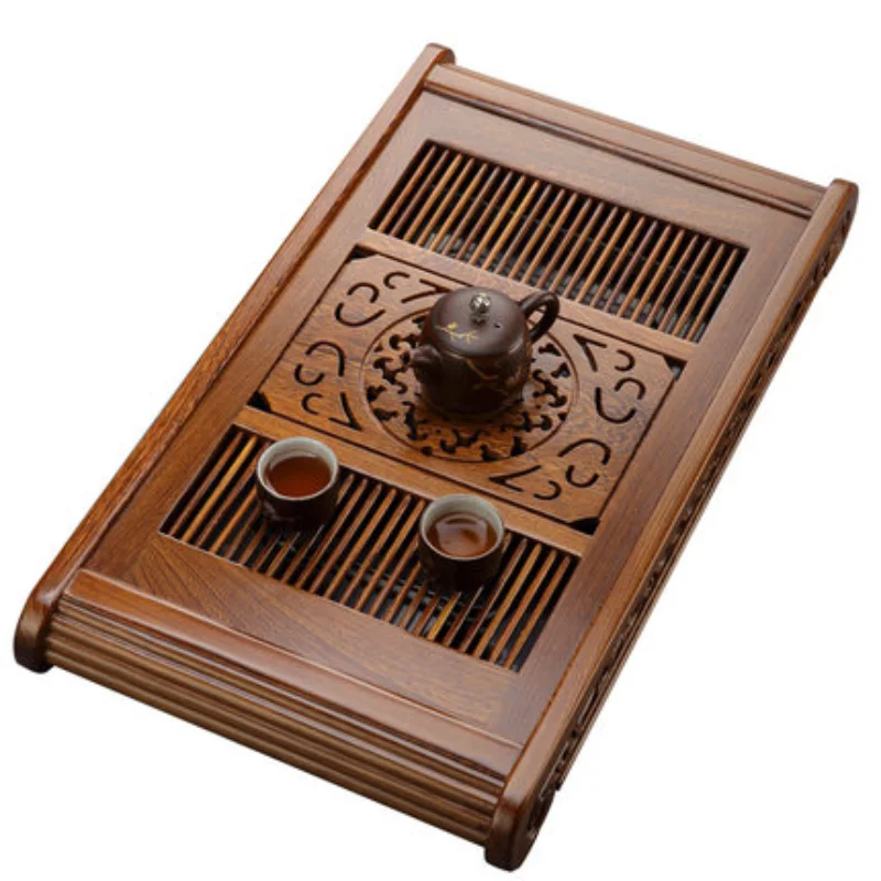 

Black ebony tea tray solid wood Home rosewood tea table Simple water storage drainage Kung Fu teaware large rectangular tray