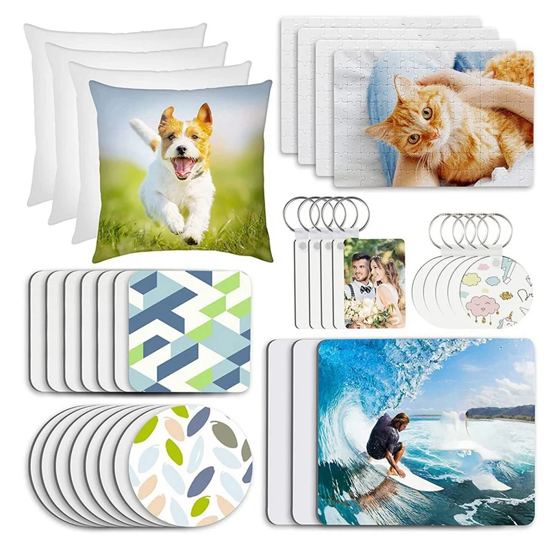 

AFBC 50 Pieces Sublimation Blanks Products Set Include Blank Keychain, For Sublimation Transfer Heat Press DIY Crafts