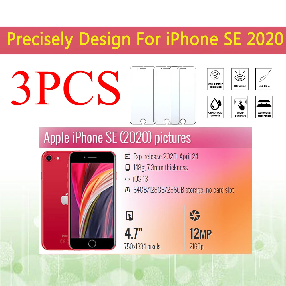 Фото Защитное стекло для Apple iPhone SE 2020, Защита экрана для iPhone s, e 2020se, iphonese 2, защитная пленка, закаленное стекло, защита 9H, 3 шт. №2