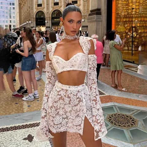 Женский комплект из кроп-топа и мини-юбки  hfwomenfz