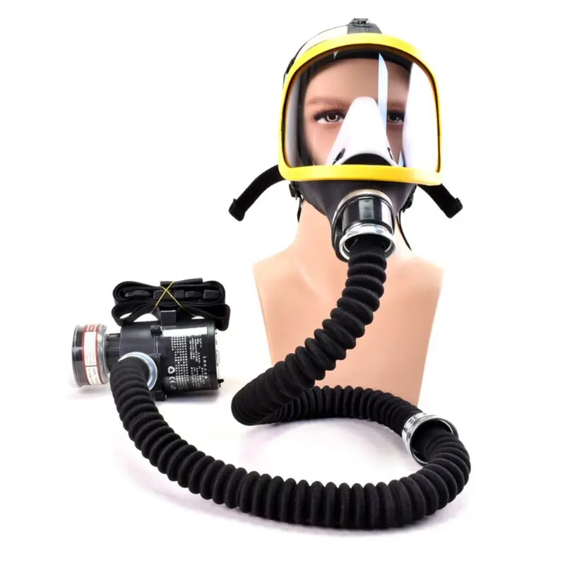 

1Set Electric Supplied Air Fed Full Face Gas Mask Constant Flow Respirator System Device Breathing Tube Adjustable Mask