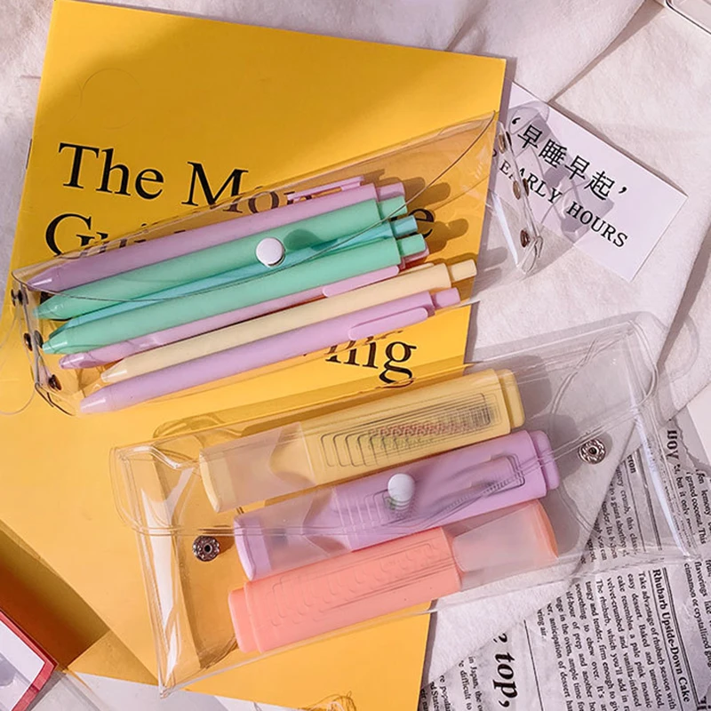 

Transparent PVC Stationary Organizer Stationery Pen Holder Cute Pencil Case Office Supplies Desk Accessoriesback To School