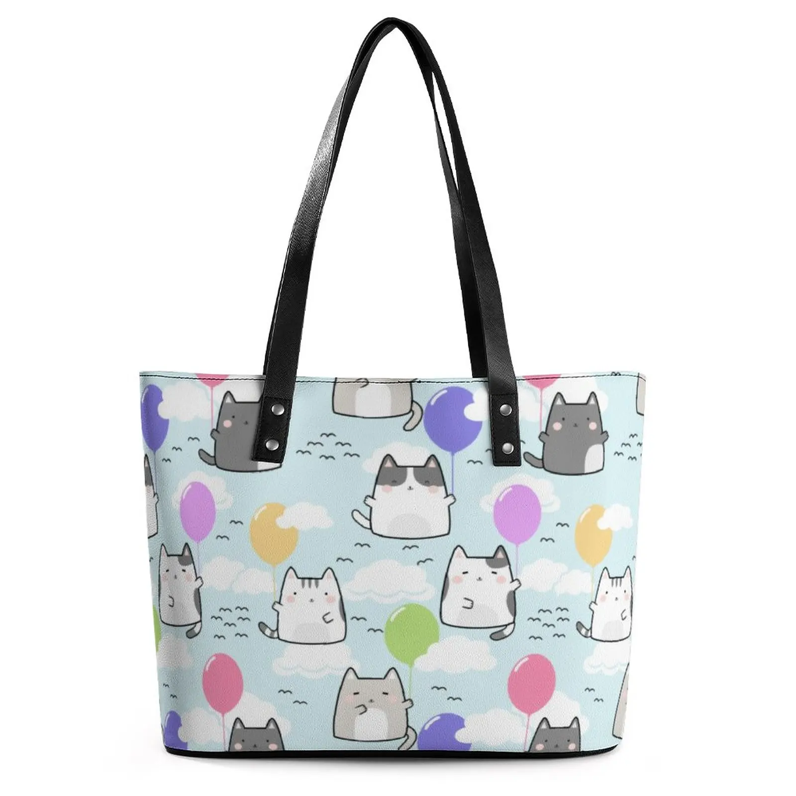 Funny Japanese Anime Handbags Cute Kawaii Cats Leisure Shoulder Bag Business PU Leather Tote Bag Lady Pocket Print Shopper Bags