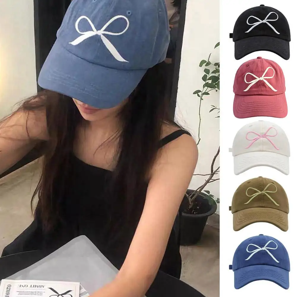 Бейсболка с вышивкой и бантом милая весенне-летняя солнцезащитная Кепка