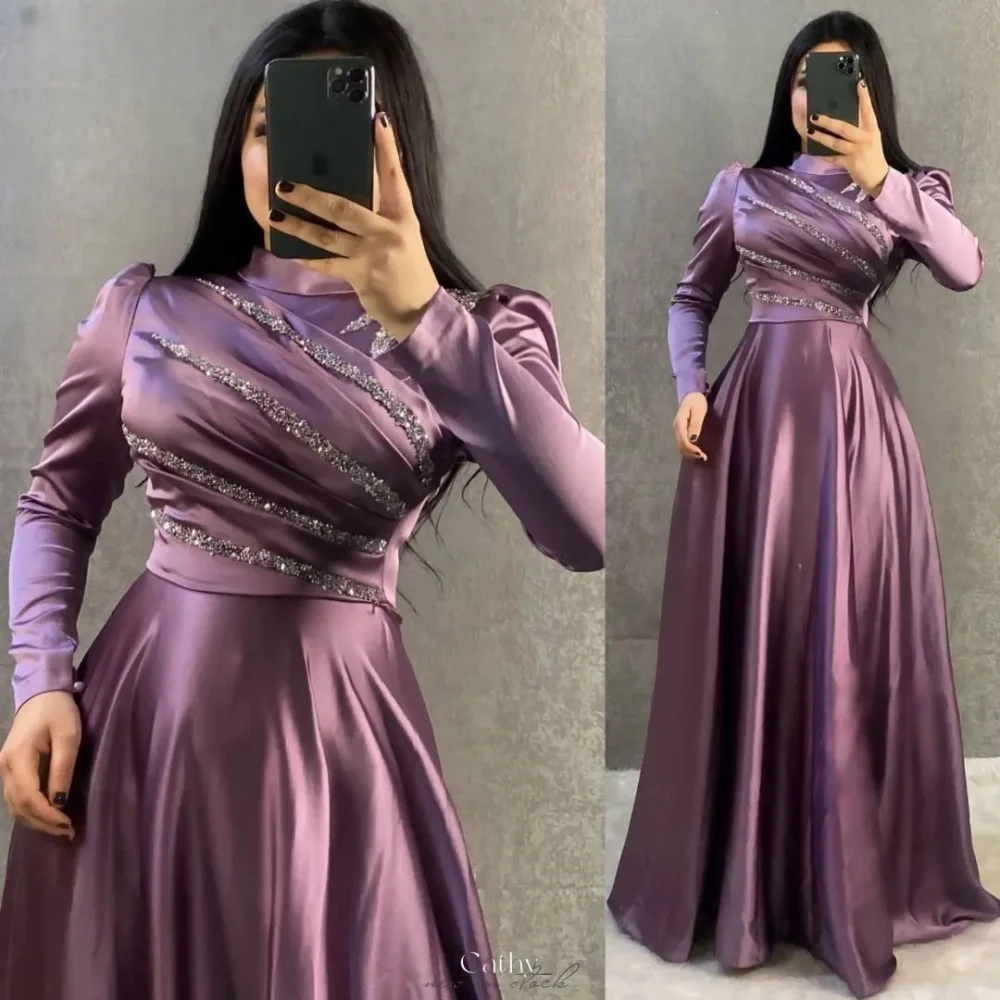 Cathy Фиолетовые блестки с длинными рукавами Свадебные платья трапециевидной