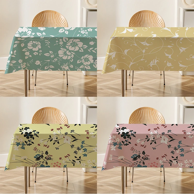 

Colourful Branch Flowers Blossom Flax Linen Tablecloth Dustproof Cover Heat Resistant For Kitchen Dining Room Multiple Sizes