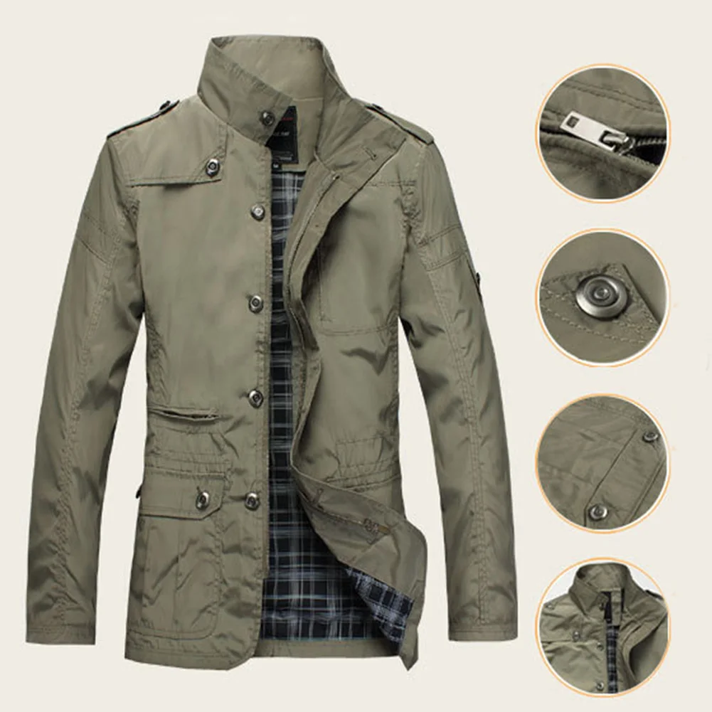 

Men's Military Slim Bomber Jacket Winter Men Outerwear Casual Long Sleeve Jackets Stand Collar Coats Solid Color Mens Clothing