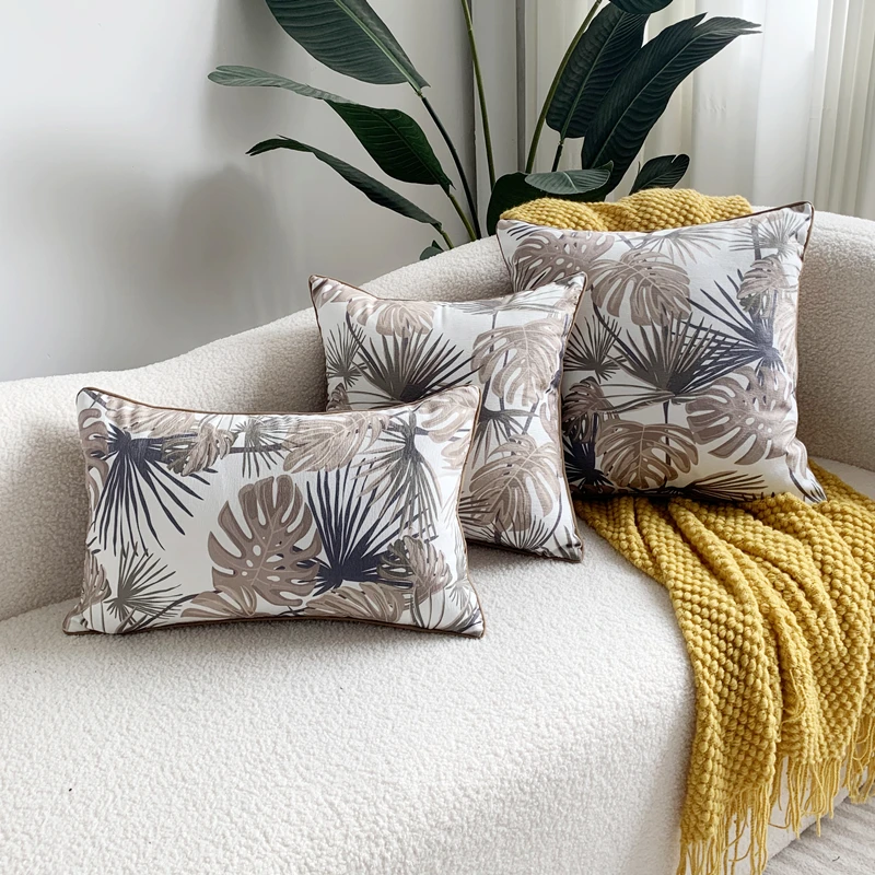 

Modern Print Plant Rainforest Soft Chenille Light Coffee Cushion Sofa Chair Home Decorative Pillow Cover 18x18" 12x20" 1 Pc Pack