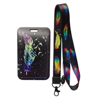 feather fashion id badge card holder daily use keychain strip set business card cover cool neck lanyards