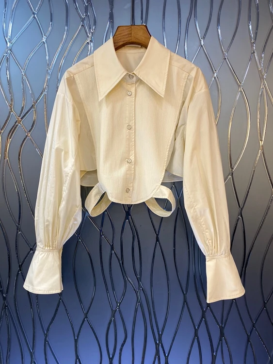 

2022 new women Fashion Long Sleeve Sexy Lantern Sleeve Fashion Short Cropped Top Shirt 415
