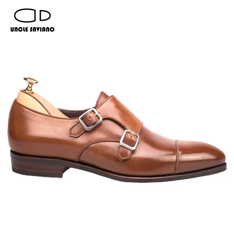 Uncle Saviano Double Monk Strap Luxury Men Shoes Genuine Leather Handmade Fashion Designer Business Dress Shoes for Men Original