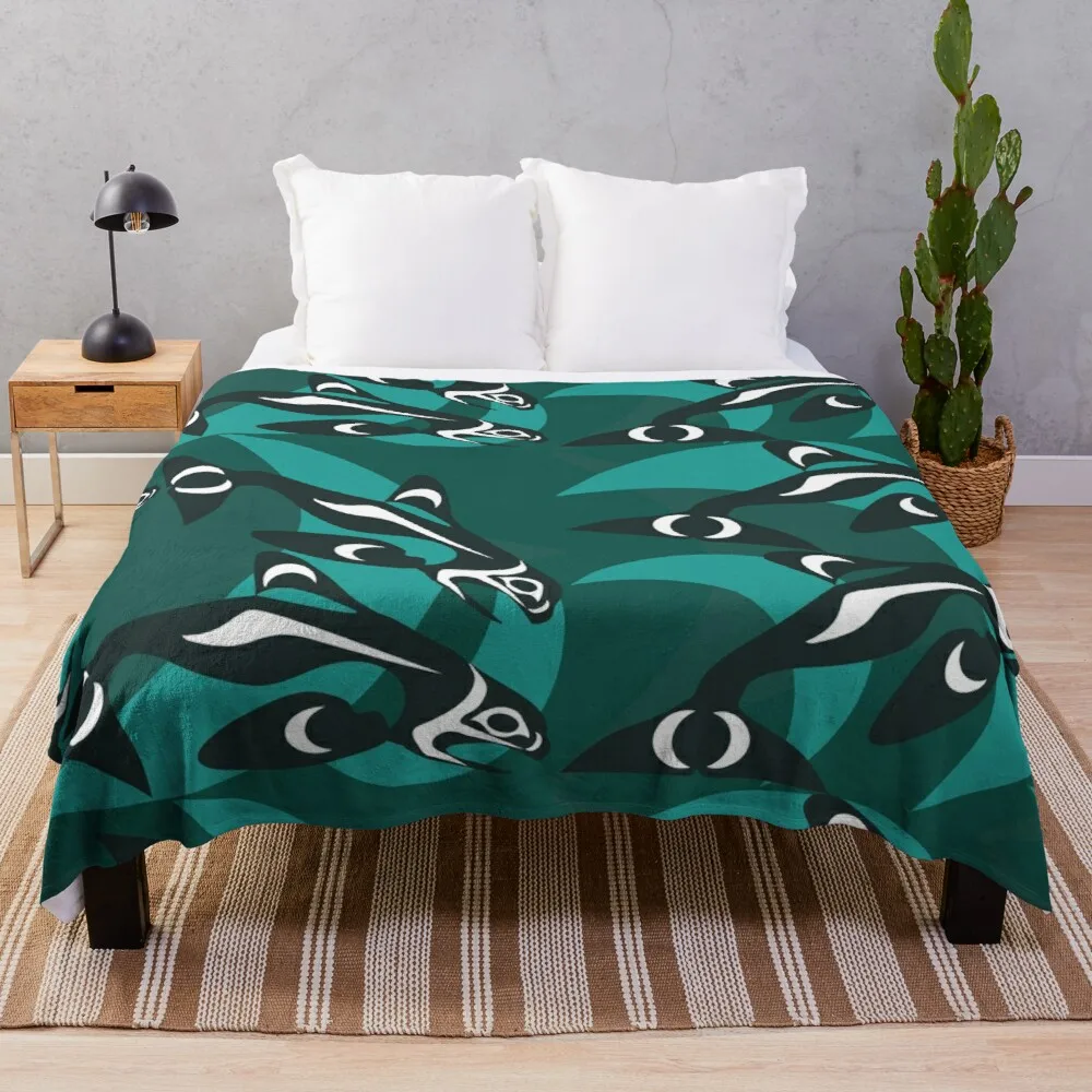 

Killer Whale Pod Throw Blanket Custom Blanket Summer Blanket Knitted