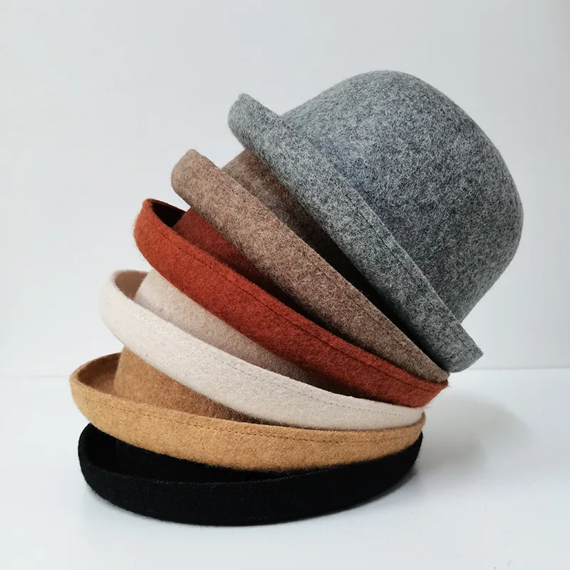 

New Autumn and Winter England Fashion Retro Winter Wool Fedoras Hat Small Brim Curled Men and Women Dome Jazz Top Cap