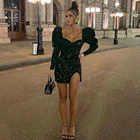 Вечерние платья Vinca Sunny с рукавами-фонариками, 2022, черное соблазнительное вечернее платье с блестками и разрезом сбоку, индивидуальный пошив, длинный рукав