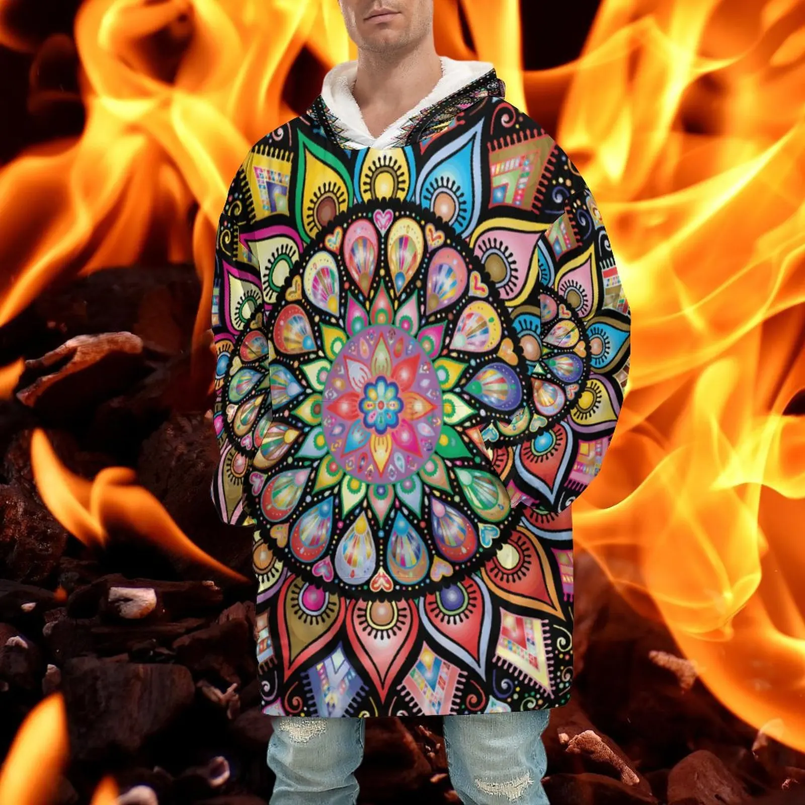 

Super Long Flannel Blanket with Sleeves Winter Hoodies Sweatshirt Women Men Pullover Fleece Giant TV Blanket Oversized