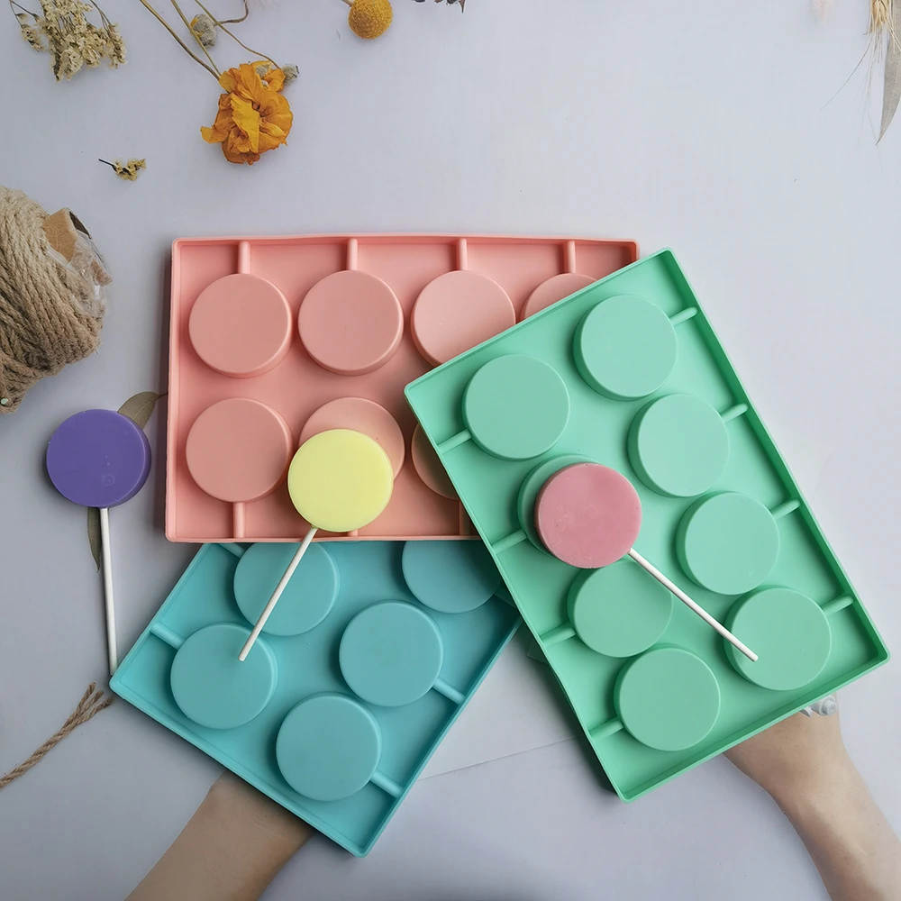 

8-Cavity Round Silicone Lollipop Candy Mold Homemade Kids Cake Chocolate Cookies Mould Baking Pastry Decorating Tools