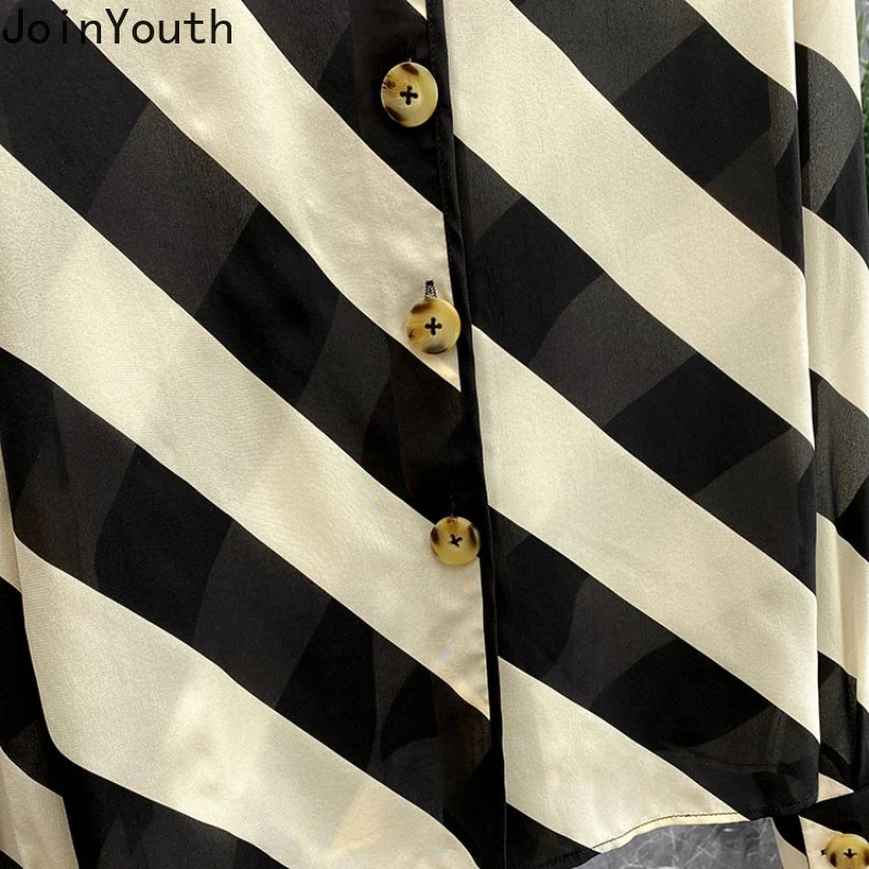 Блузка Женская Полосатая с длинным рукавом модная винтажная однобортная рубашка