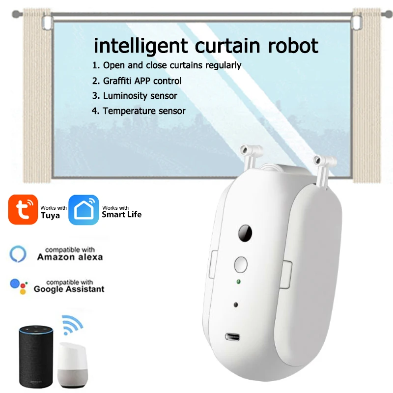 Tuya APP Wireless Intelligent Curtain Robot T-shaped/inner Groove Rail/Roman Rail Remote Control Luminosity Sensor